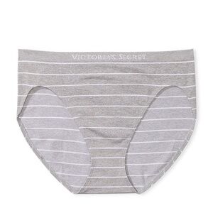 Victoria's Secret Seamless High-Leg Brief Panty Heather Grey Stripes Large NEW